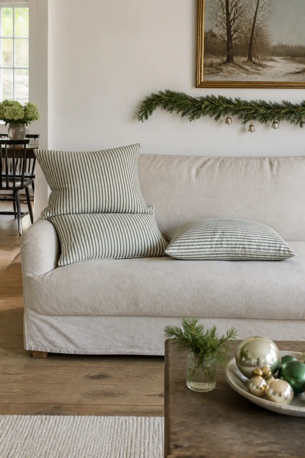 A Stack of Striped Ticking Cushions