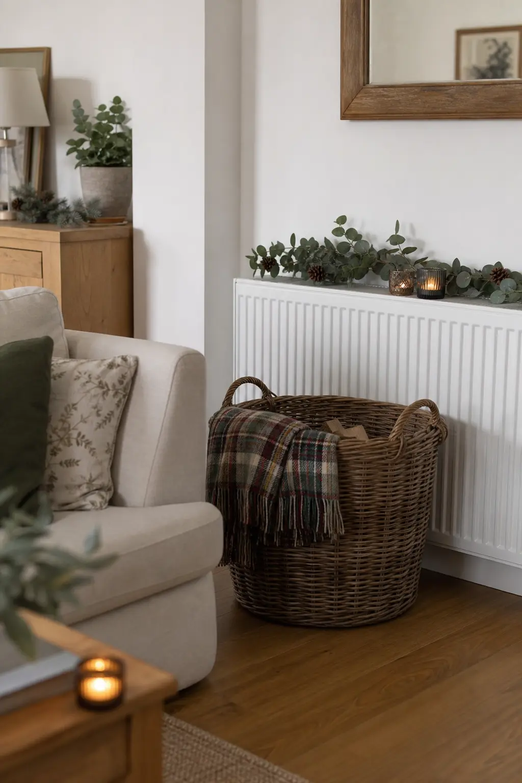 A Wicker Log Basket by a Radiator