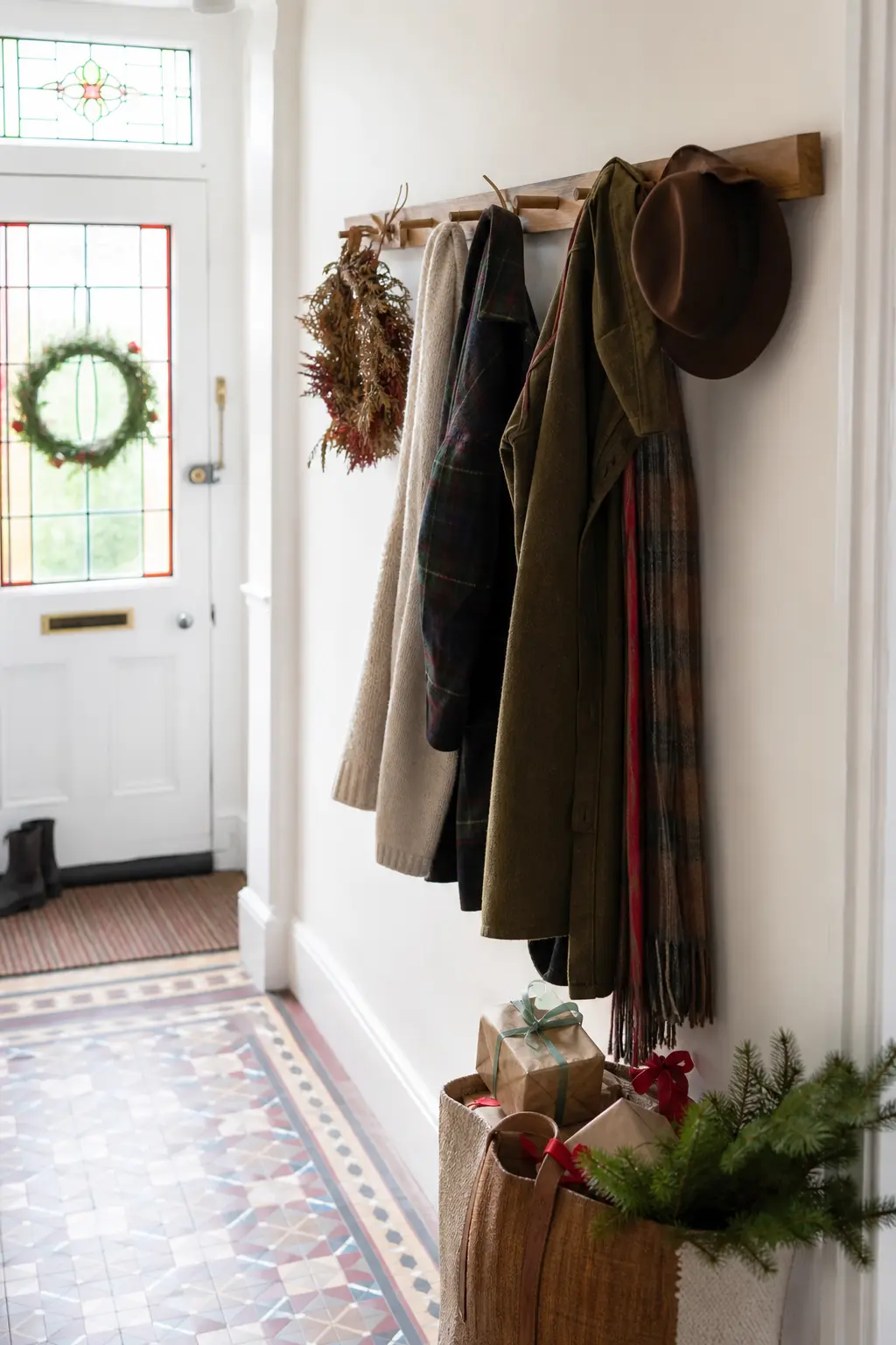 A Wooden Peg Rail by the Front Door