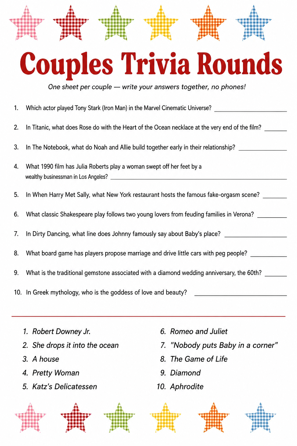 Couples Trivia Rounds printable