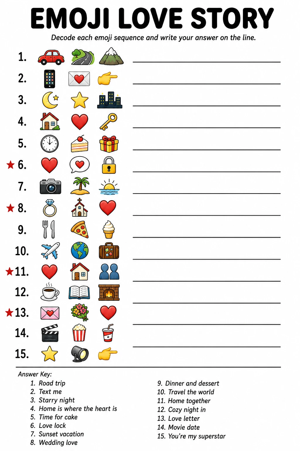 Emoji Love Story printable
