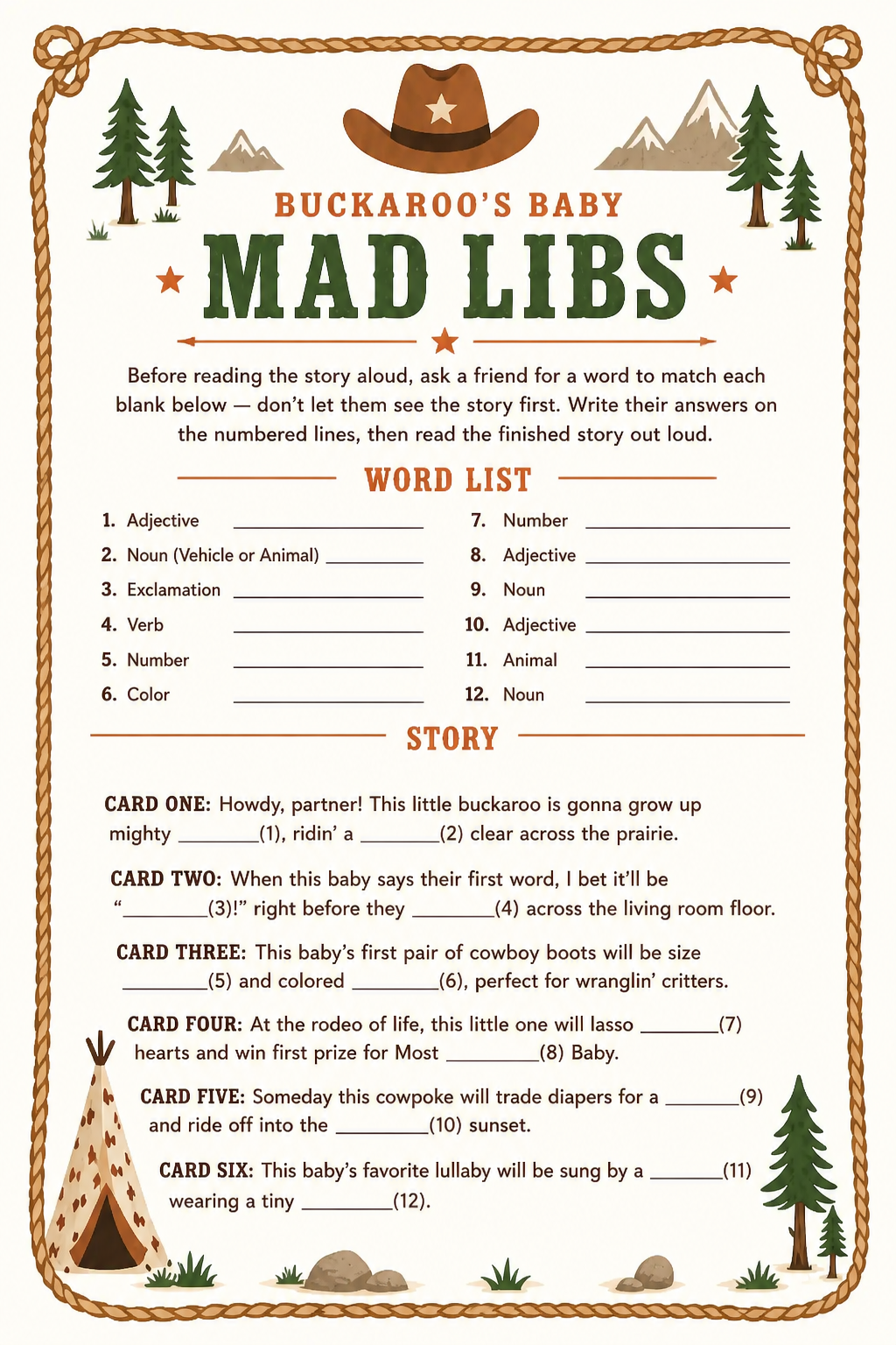 Buckaroo's Baby Mad Libs printable
