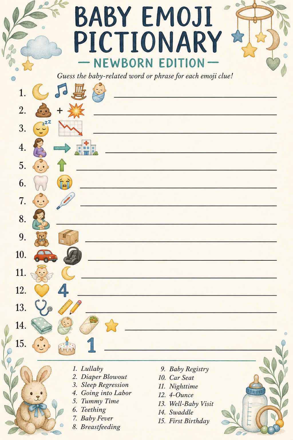 Baby Emoji Pictionary printable