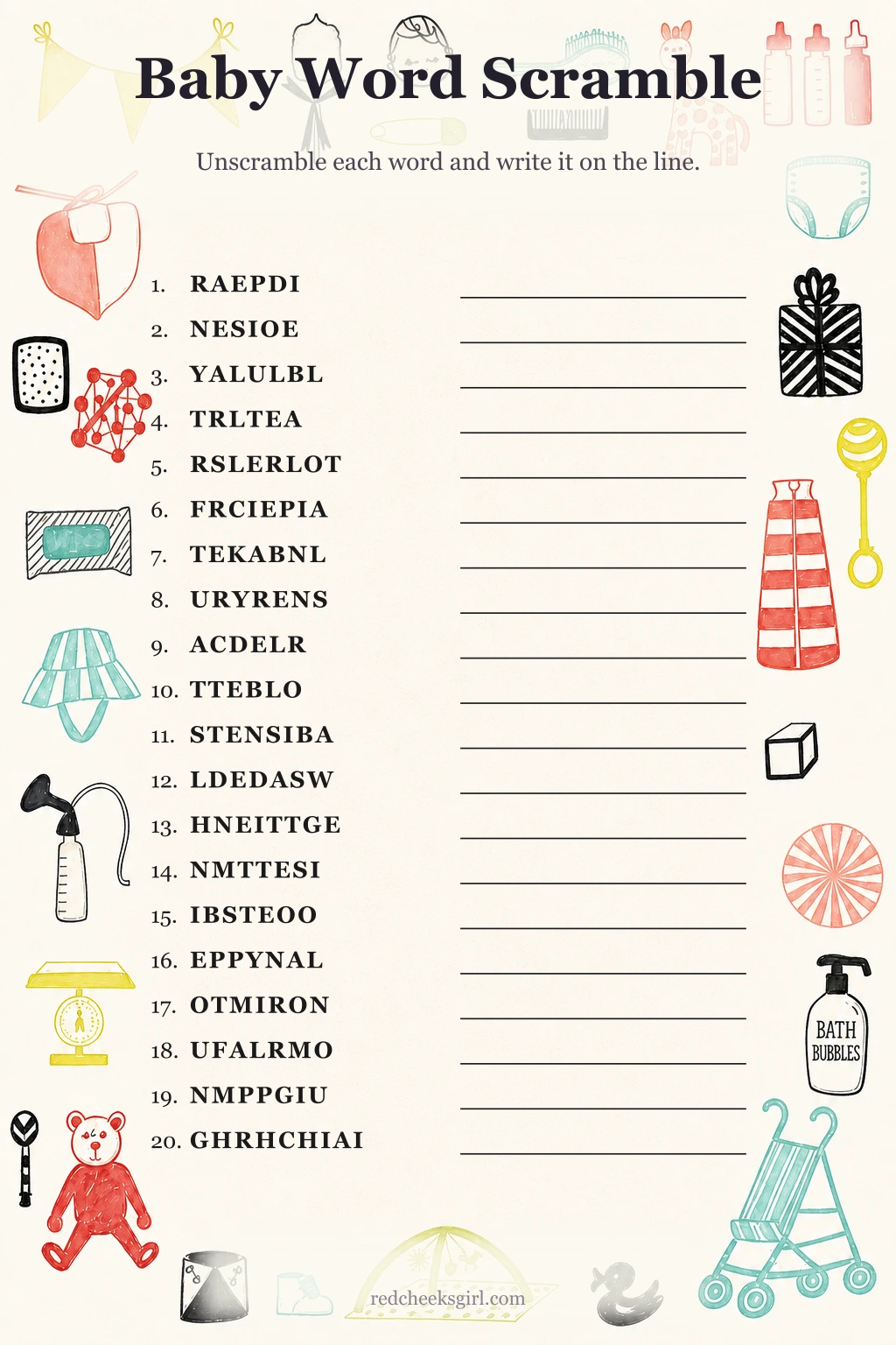 Baby Word Scramble printable
