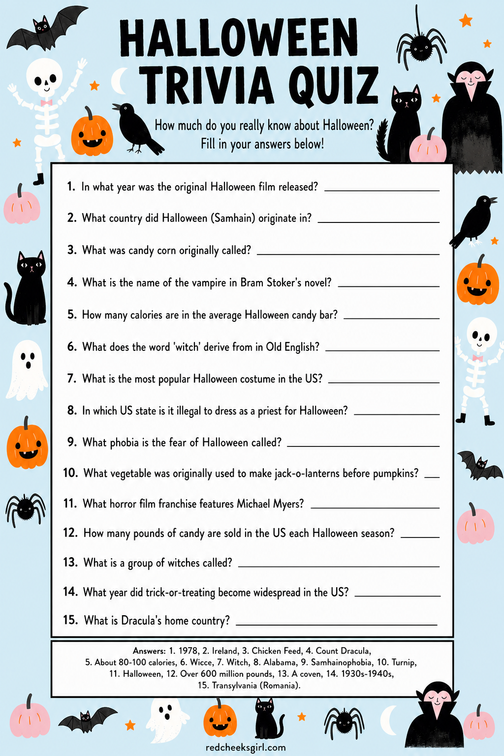 Halloween Trivia Quiz printable