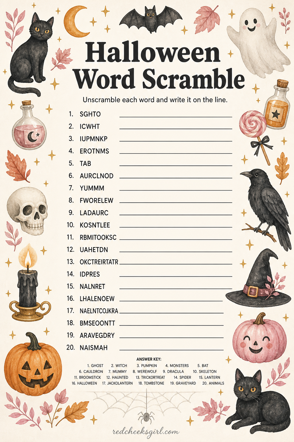 Halloween Word Scramble printable