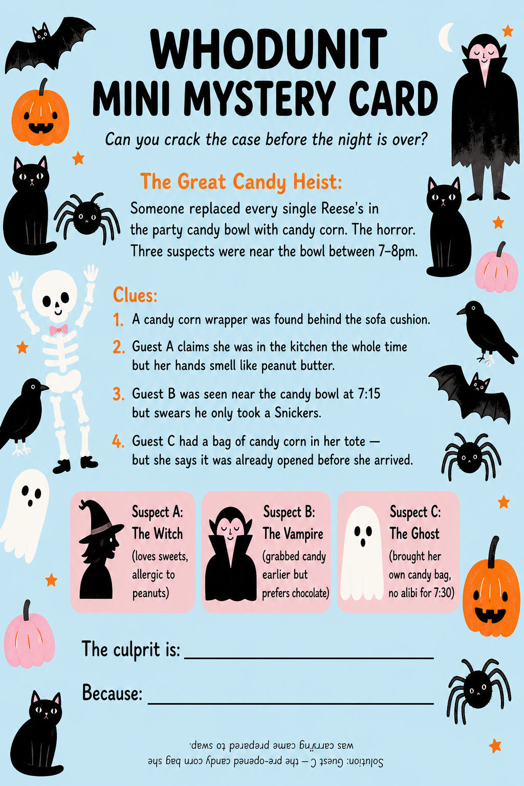 Whodunit Mini Mystery Card printable