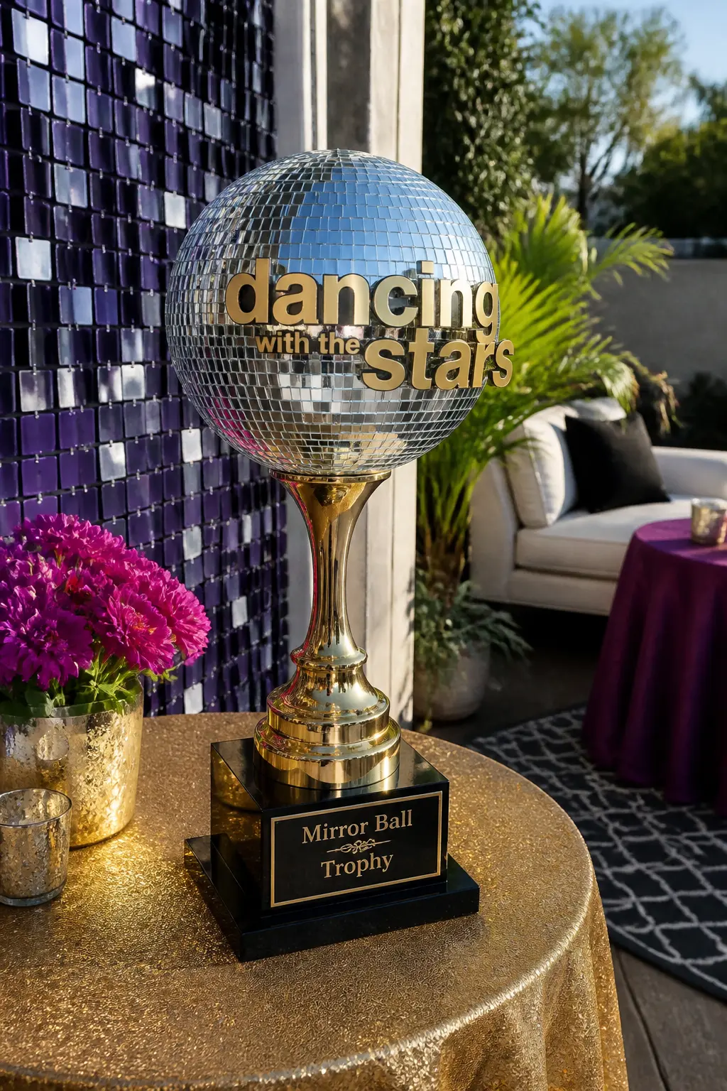 "Mirror Ball Trophy" Award Moment — At the end of the night, present a replica mirror ball trophy to the guest voted best dancer by the room. Dancing with the