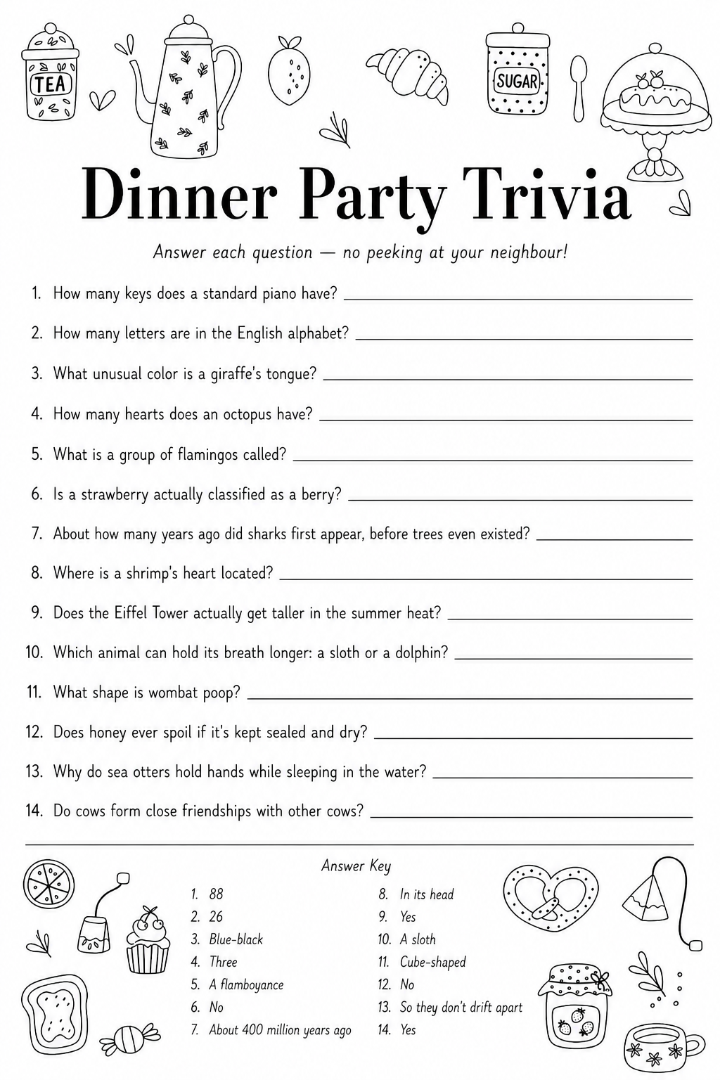 Dinner Party Trivia printable
