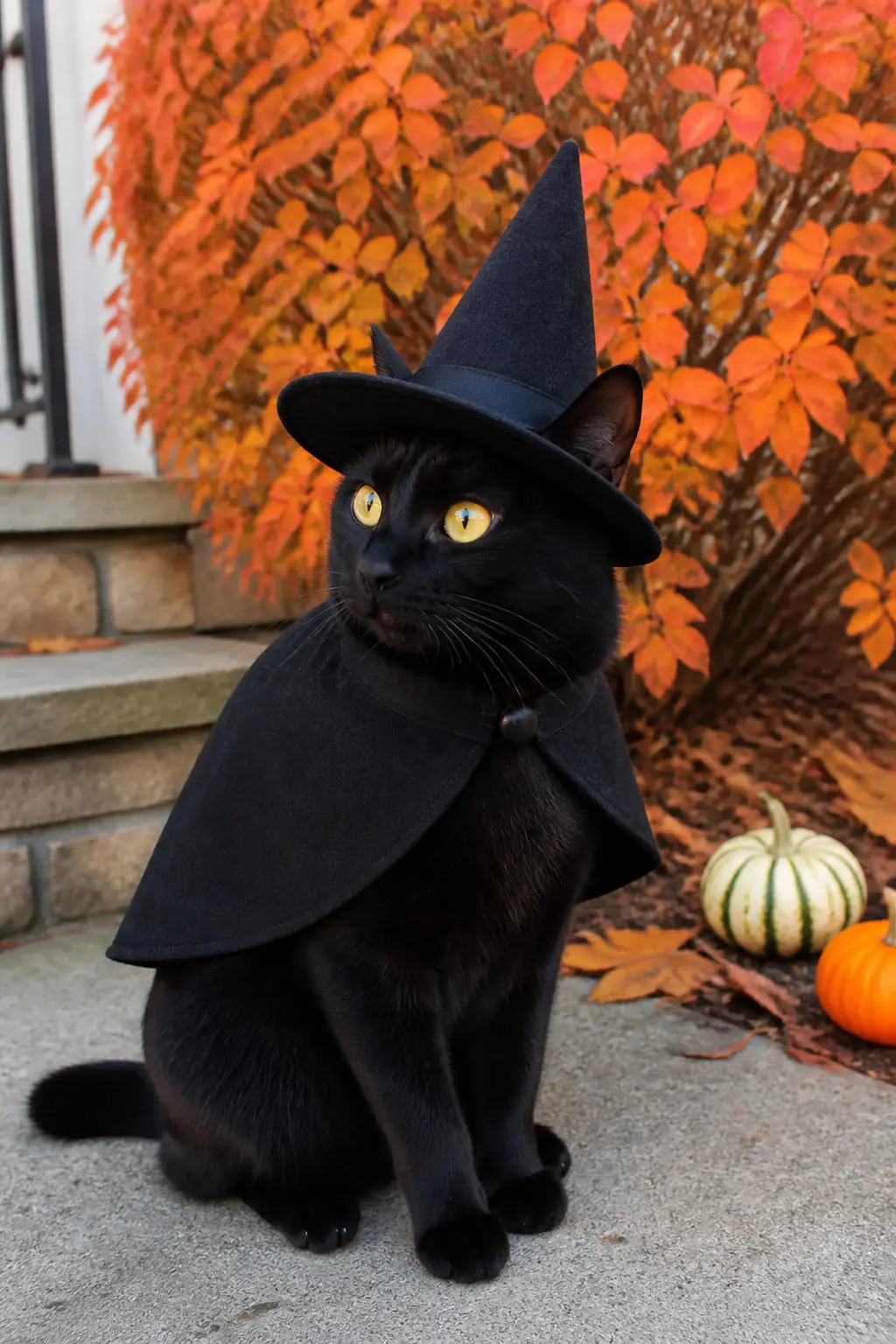 The All-Black Witch Cape and Hat Set — When the cat is already black, the costume works with the animal rather than against it. Diy cat halloween costumes