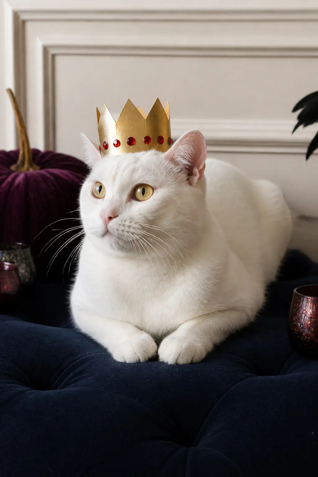 The Tiny Crown — A crown cut from gold card, covered in gold adhesive craft paper, and trimmed with small flat adhesive gems is the monarch costume done in one