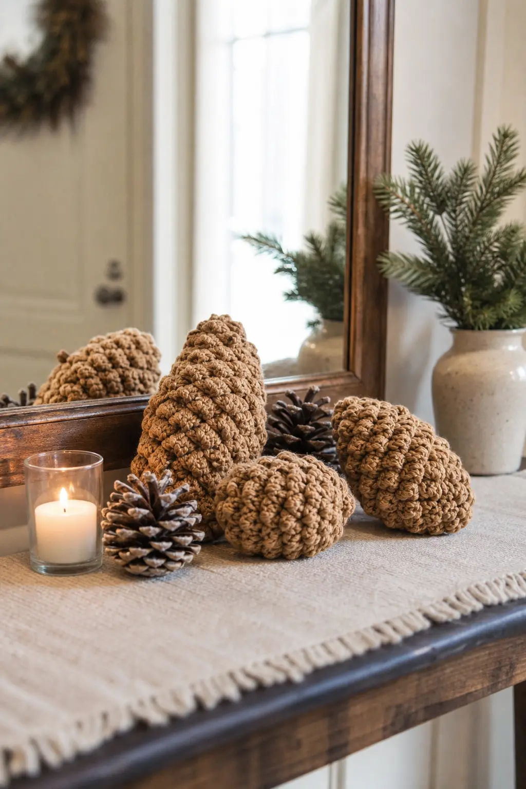 A Pinecone Shape in Front Post Stitches