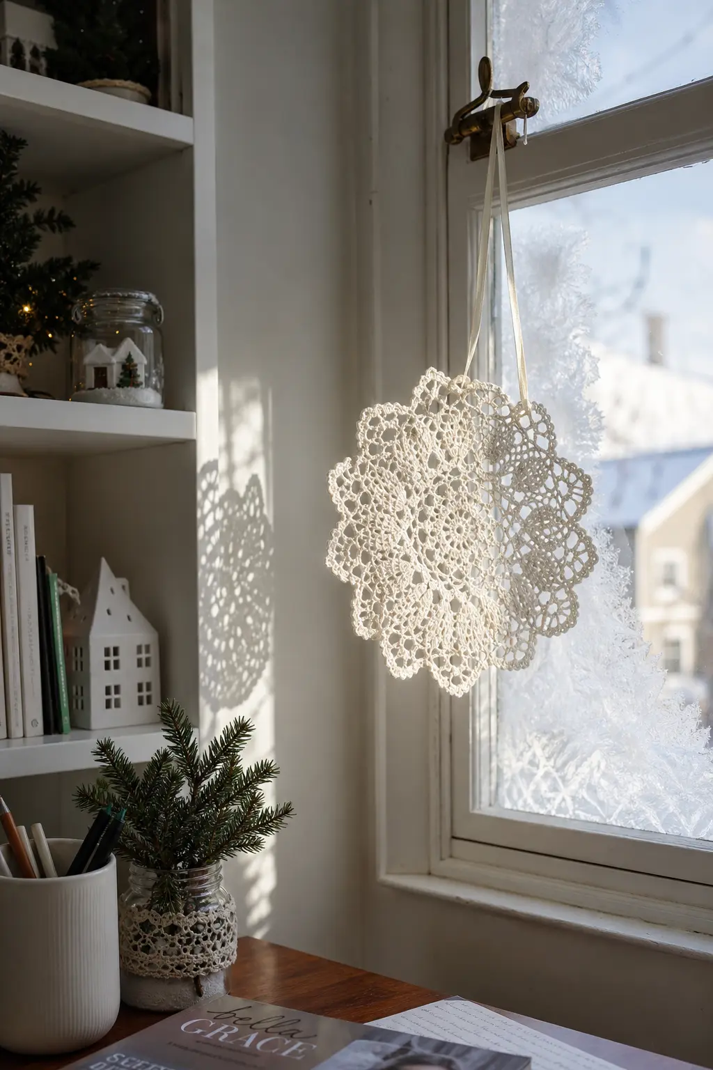 A Stiffened Doily Hung as an Ornament