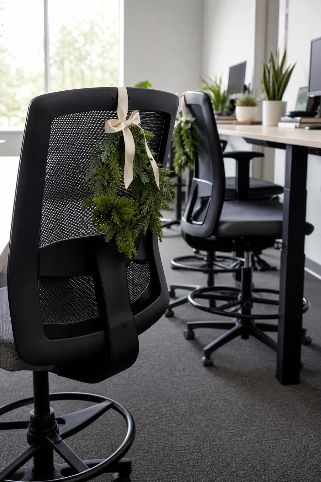 A Mini Wreath on the Back of the Chair