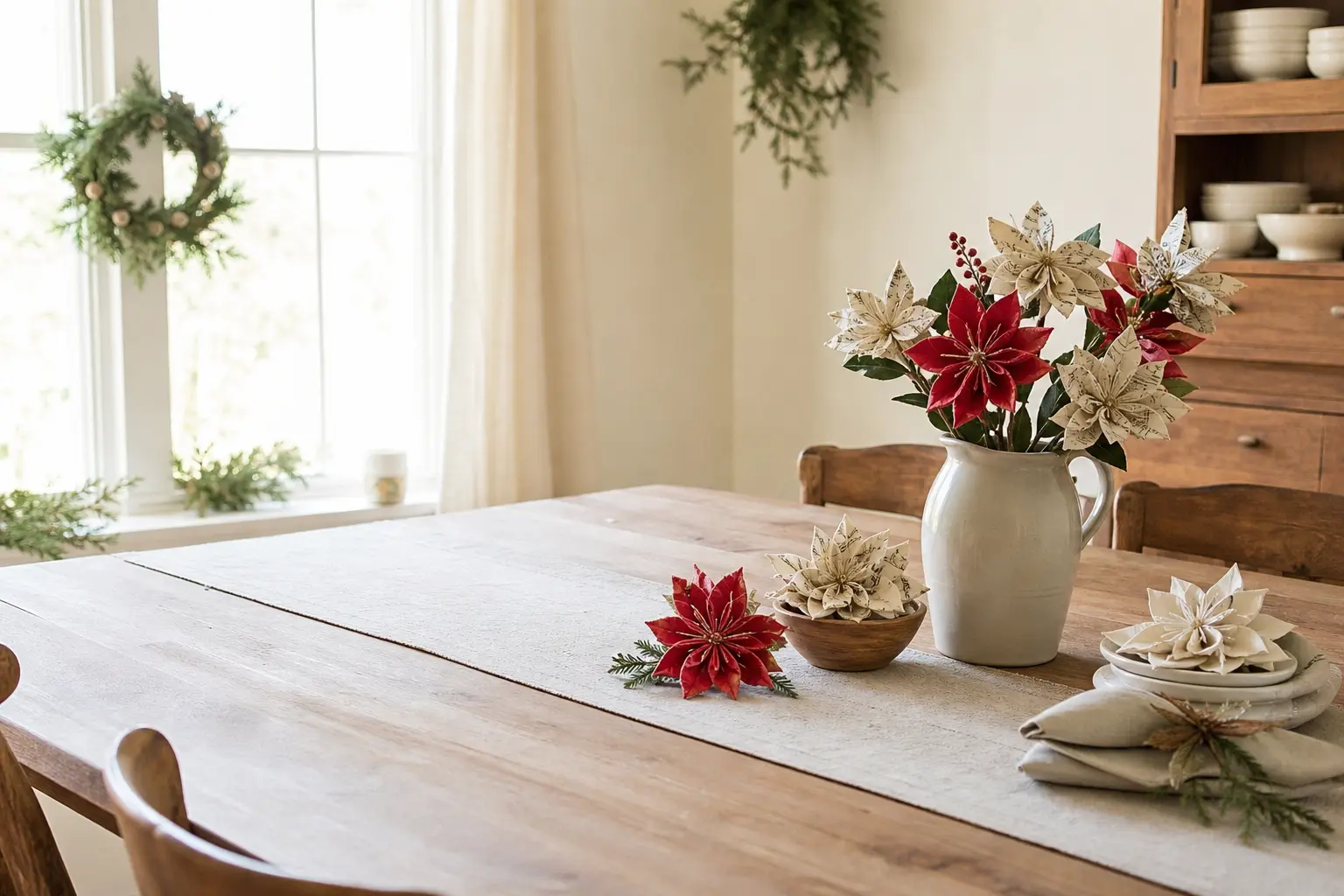 20 DIY Christmas Flowers Made From Paper, Felt and Old Sheet Music
