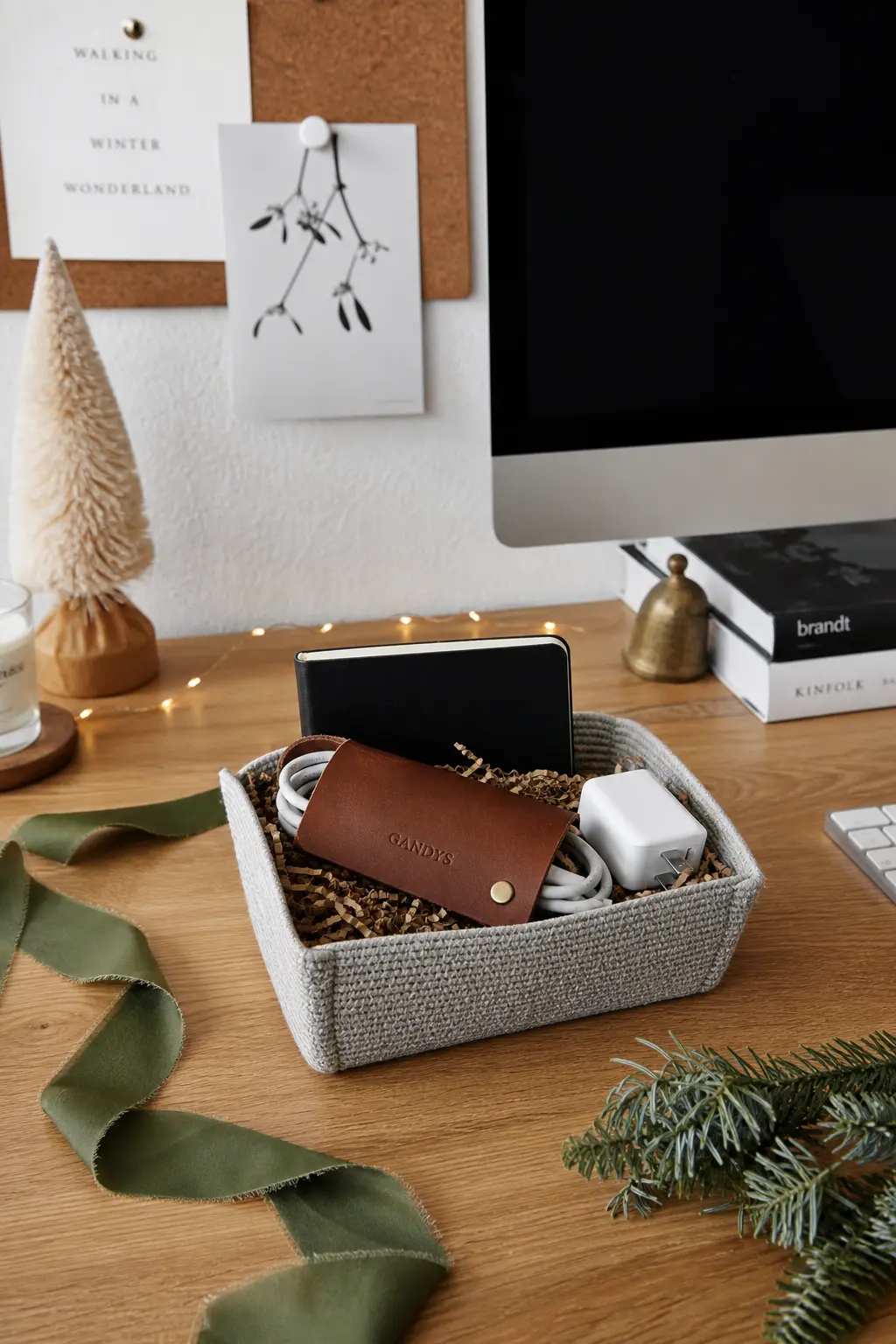 Desk Basket Around a Leather Cable Tidy