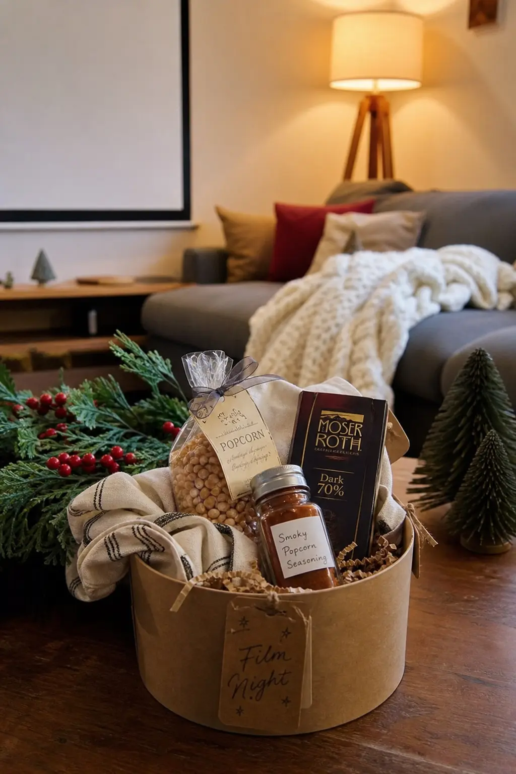 Film Night Basket Around a Made Popcorn Seasoning