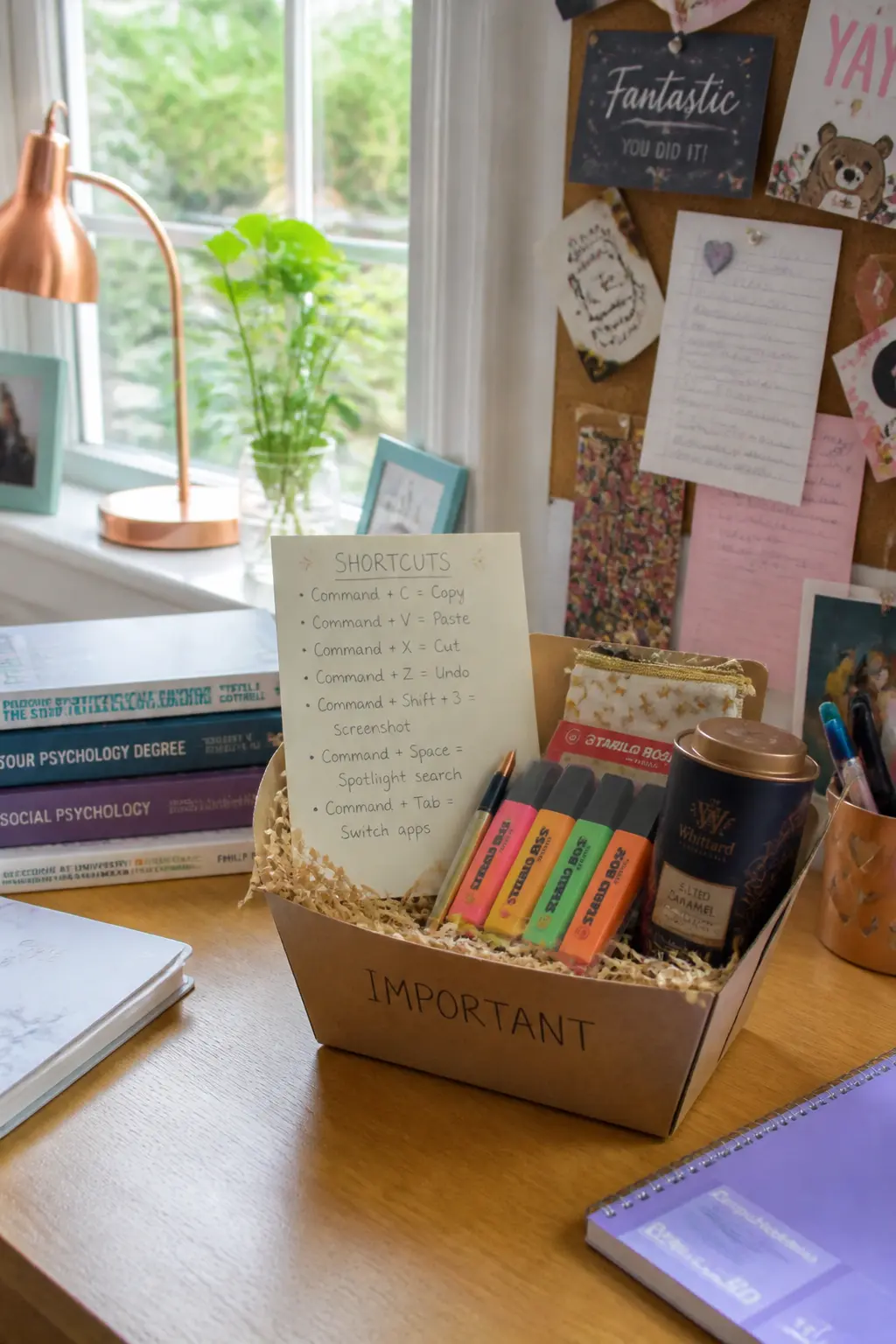 Student Basket Around a Handwritten List of Shortcuts