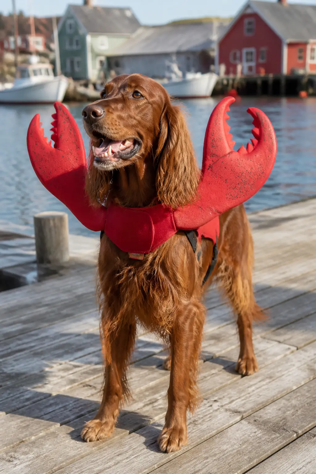Lobster Claw Backpack — Cut two oversized claw shapes from red craft foam, score the hinge line and fold, then stuff the fold lightly with cotton batting to