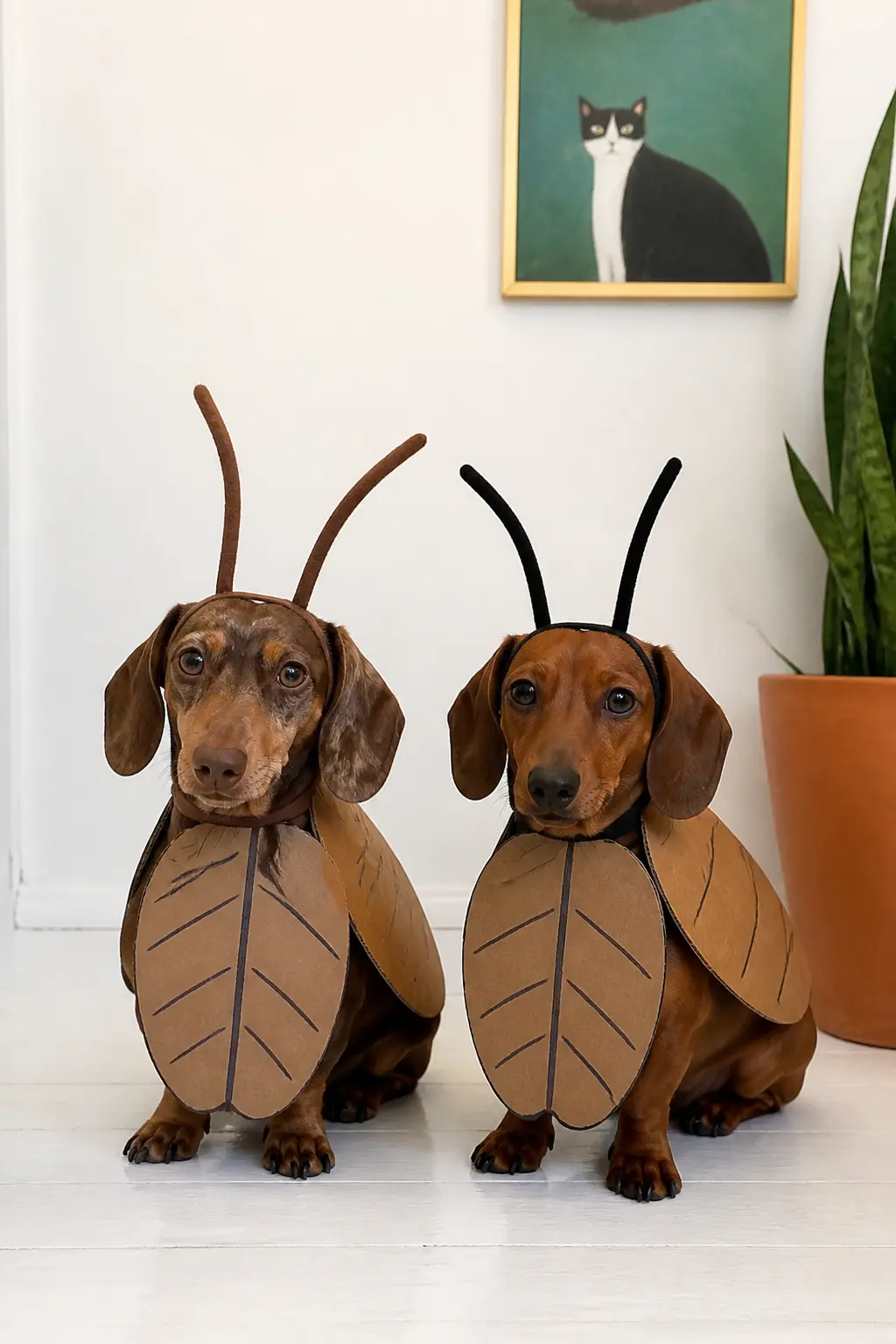 Matching Cockroaches — Follow the cardboard shell method above, make two identical sets in one session, and paint both from the same brown-and-dark-brown paint