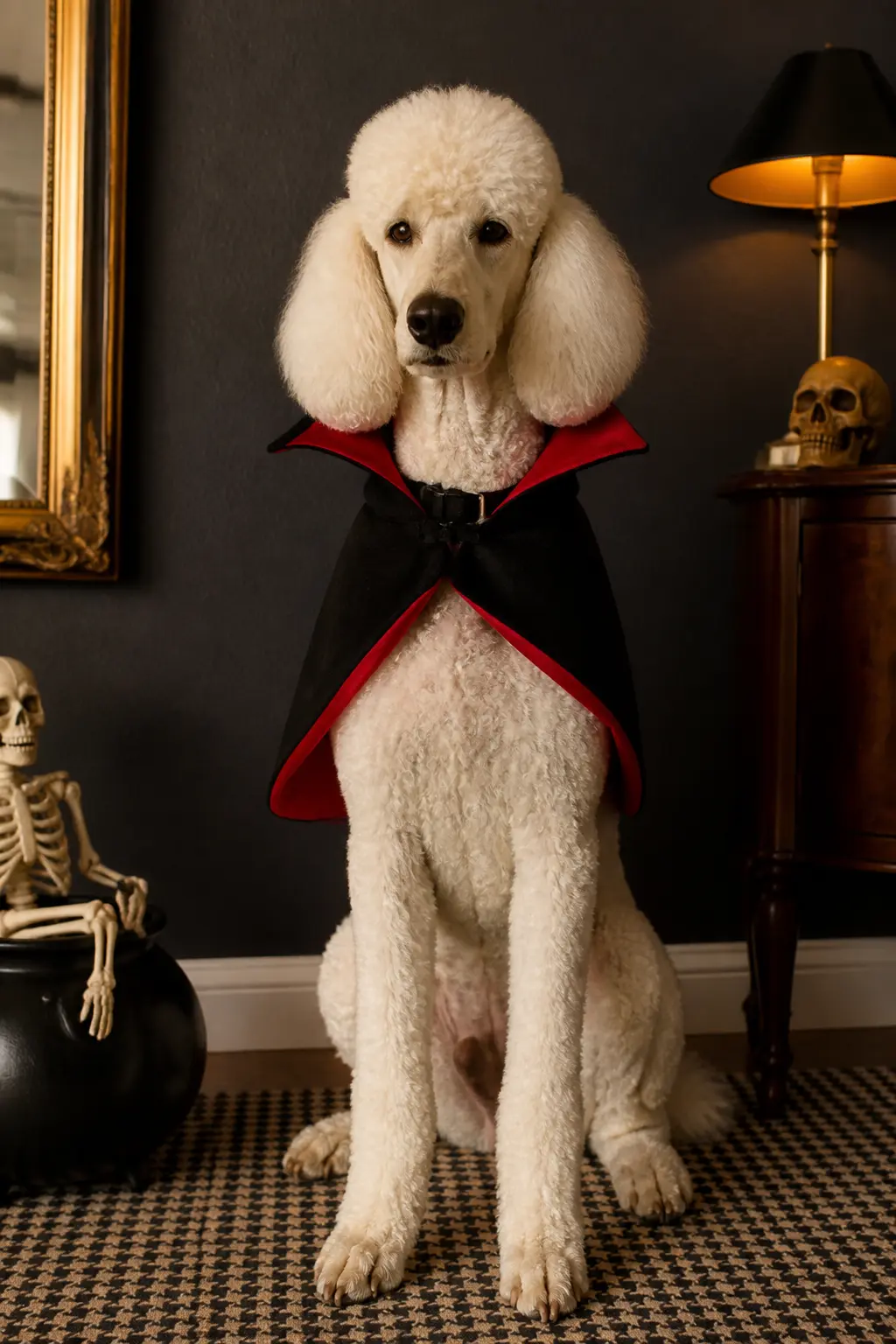 Vampire Cape Collar — Cut a short half-circle from black felt, no longer than the dog's shoulder blades, and line the inside edge with red felt. Diy dog
