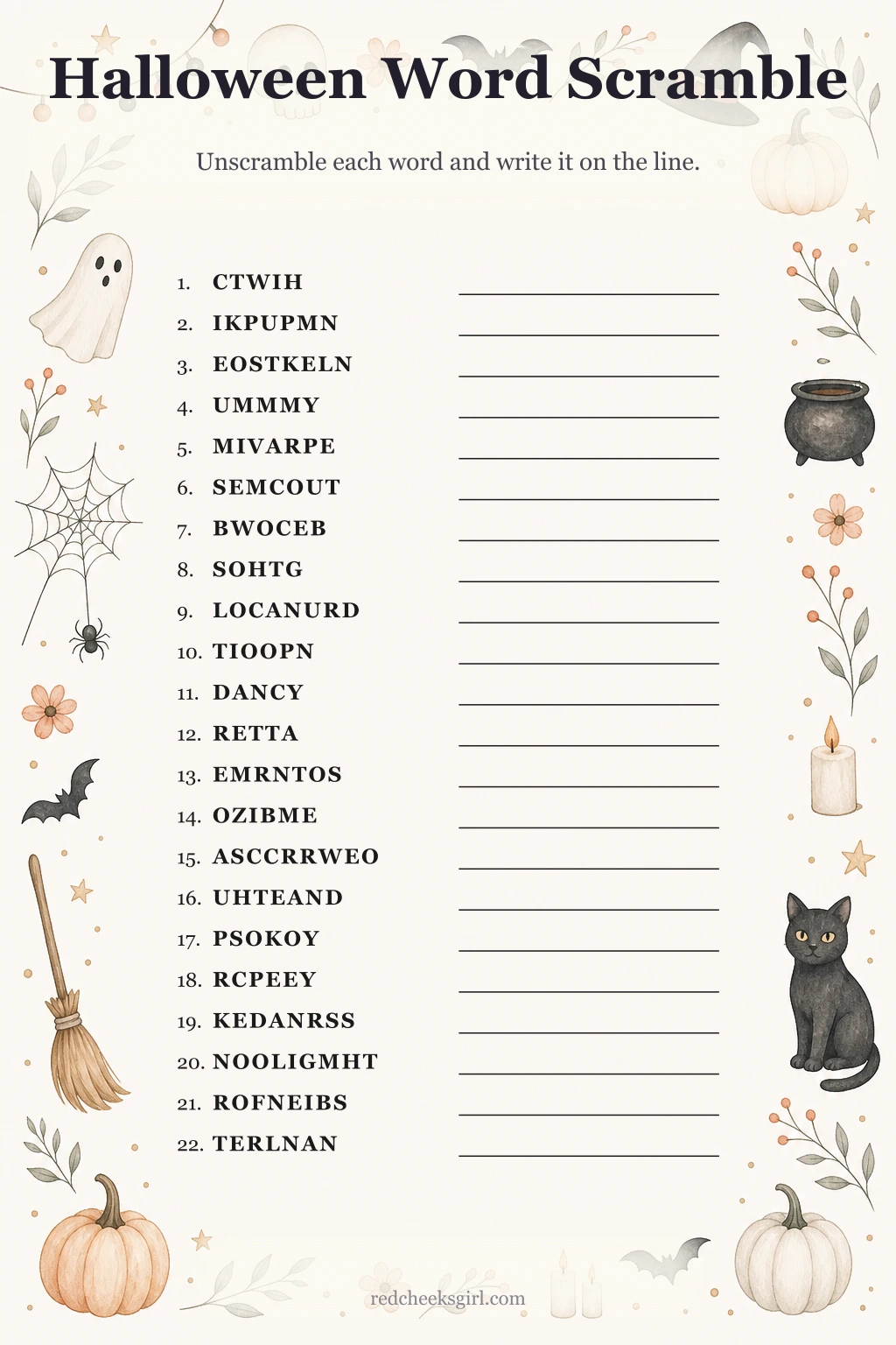 Halloween Word Scramble printable