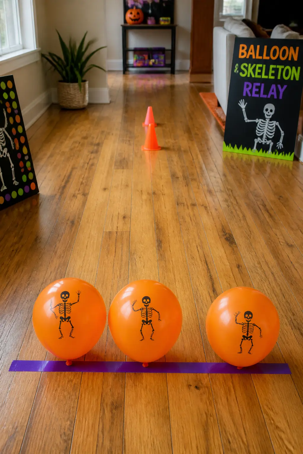 Balloon and Skeleton Relay — Blow up orange balloons, one per player. Diy halloween games for kids