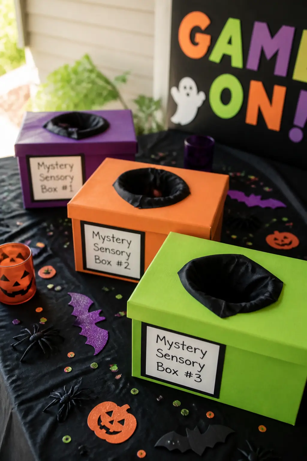 Mystery Sensory Box — Cut a hand-sized hole in the lid of a shoebox and cover the hole with a strip of black fabric that fingers can push through. Diy