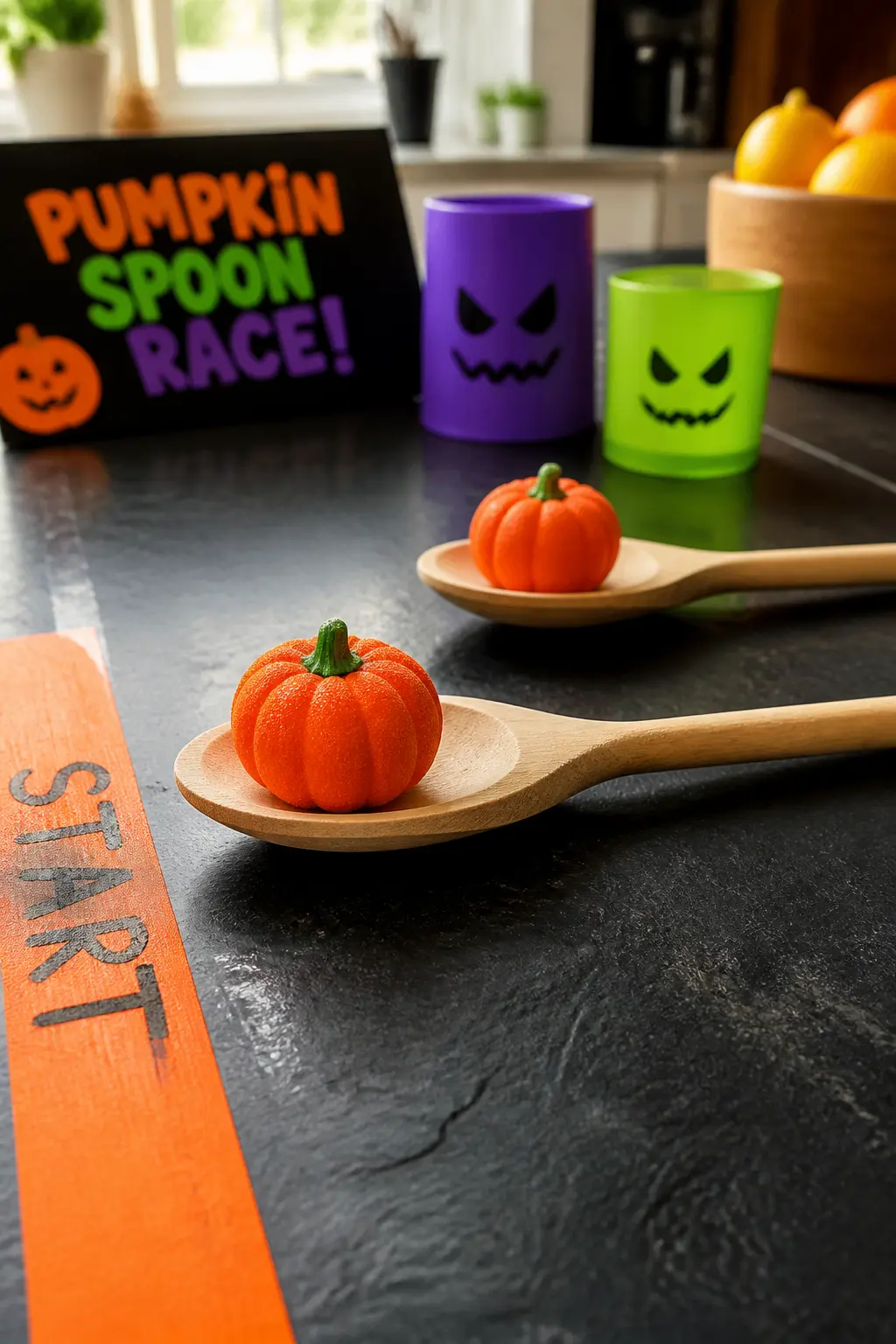 Pumpkin Spoon Race — Give each player a large wooden spoon and a small round orange stress ball or foam pumpkin. Diy halloween games for kids