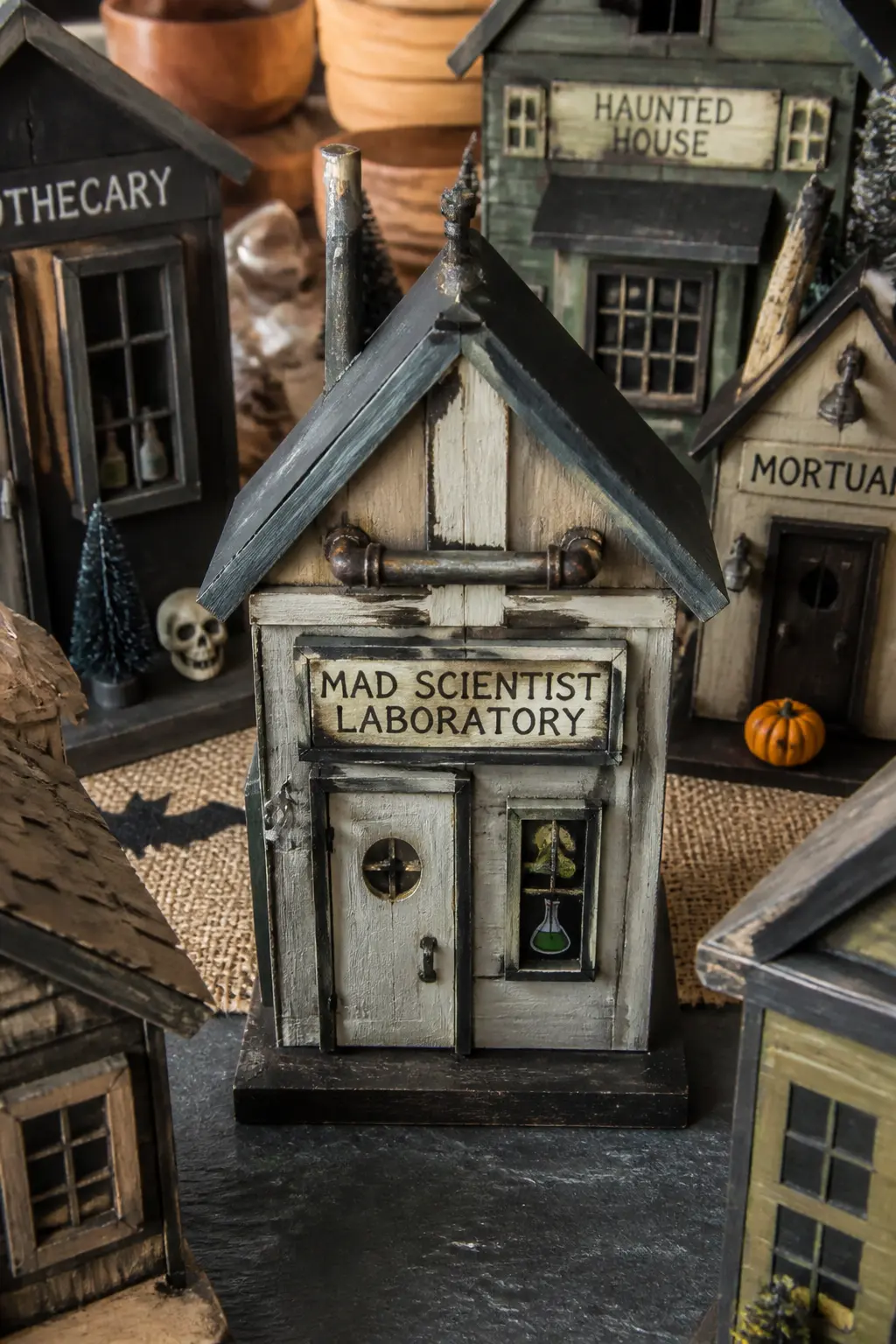 The Mad Scientist Laboratory — This building leans industrial rather than witchy. Diy halloween village houses