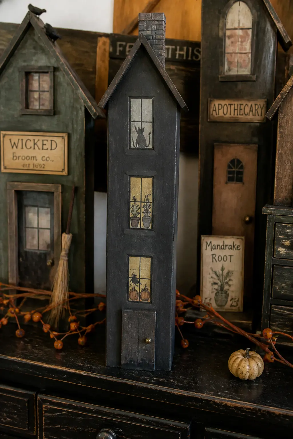 The Narrow Victorian Townhouse — Tall and narrow reads as Victorian without a single ornament. Diy halloween village houses