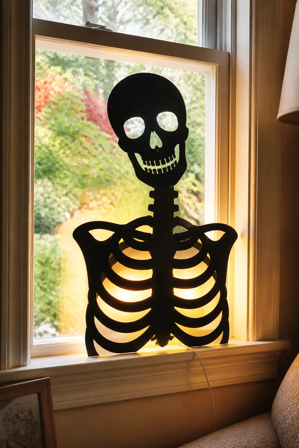 Emerging Skeleton Torso — Cut a skeleton from the ribcage up: ribcage, shoulders, neck, skull. Diy halloween window silhouettes