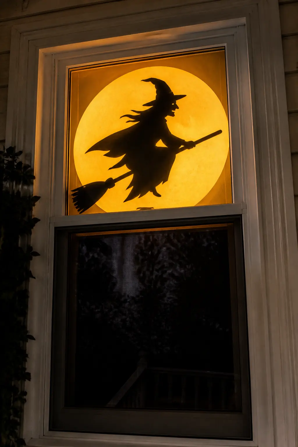 Full Moon Behind the Witch — Cut a large circle of pale yellow tracing paper or frosted contact paper and tape it to the glass as the moon. Diy halloween