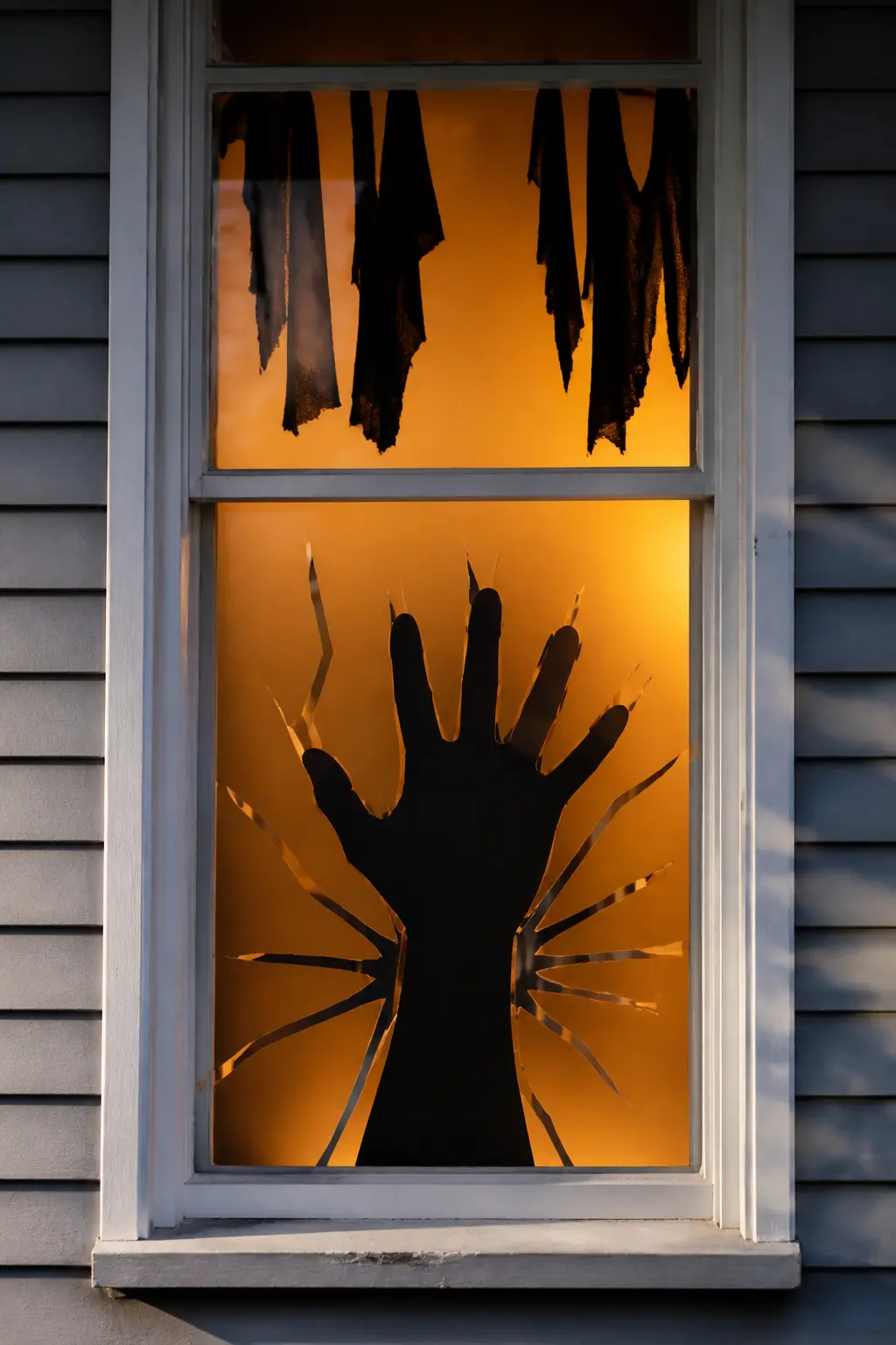 Hand Pushing Through the Glass — Cut one oversized hand at about twice the size of a real adult hand. Diy halloween window silhouettes