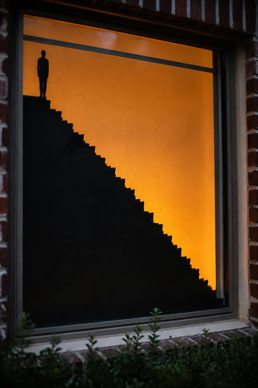 The Staircase with a Shape at the Top — Cut a staircase in perspective, rising from the lower right corner to the upper left of the window. Diy halloween