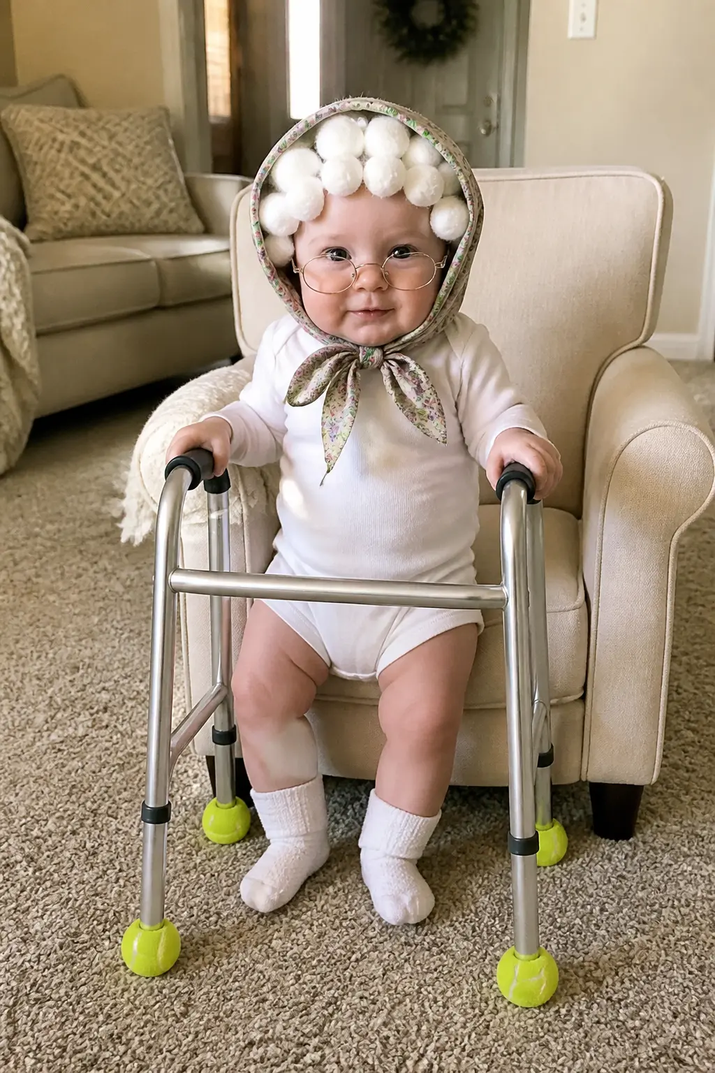 Little Old Lady — A white or pale grey onesie is the blank canvas. Diy newborn halloween costumes