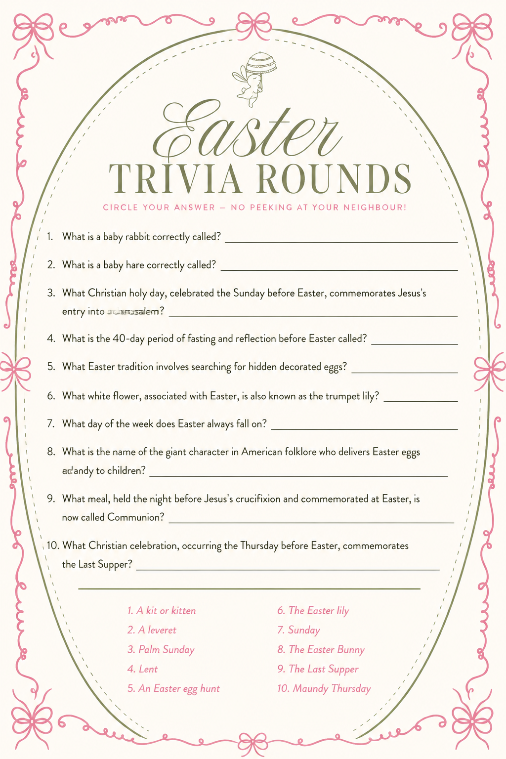 Easter Trivia Rounds printable