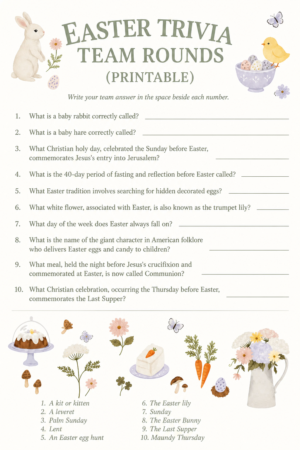 Easter Trivia Team Rounds (printable) printable