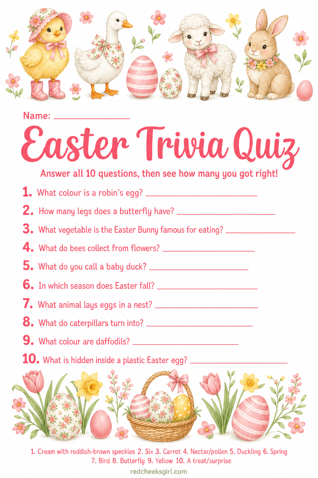 Easter Trivia Quiz printable