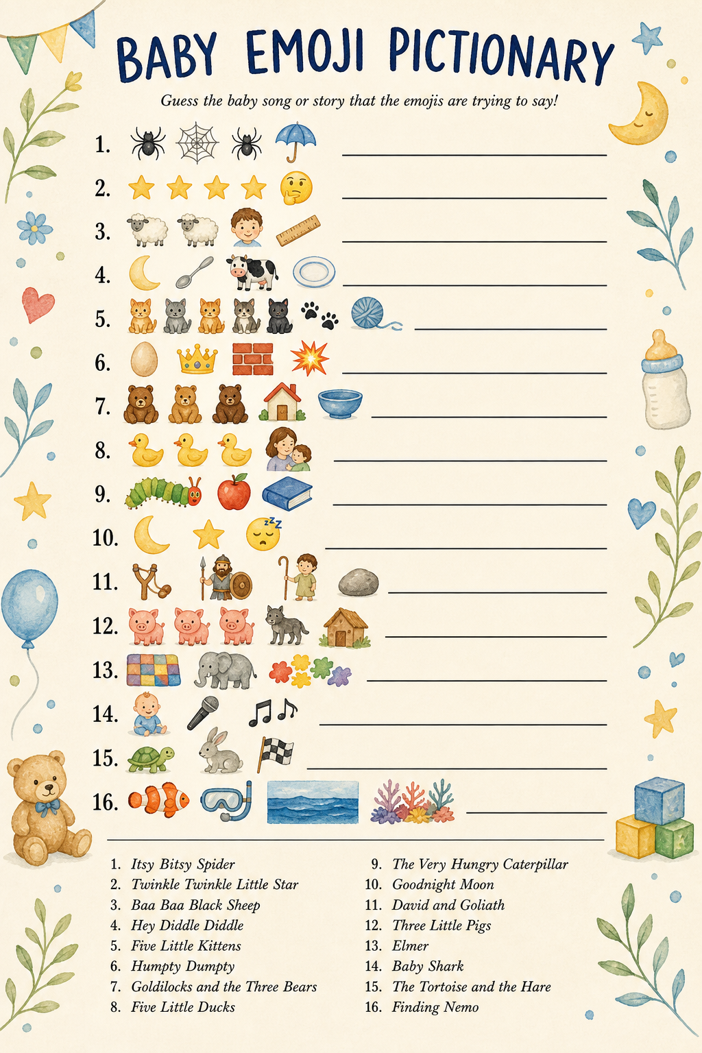 Baby Emoji Pictionary printable