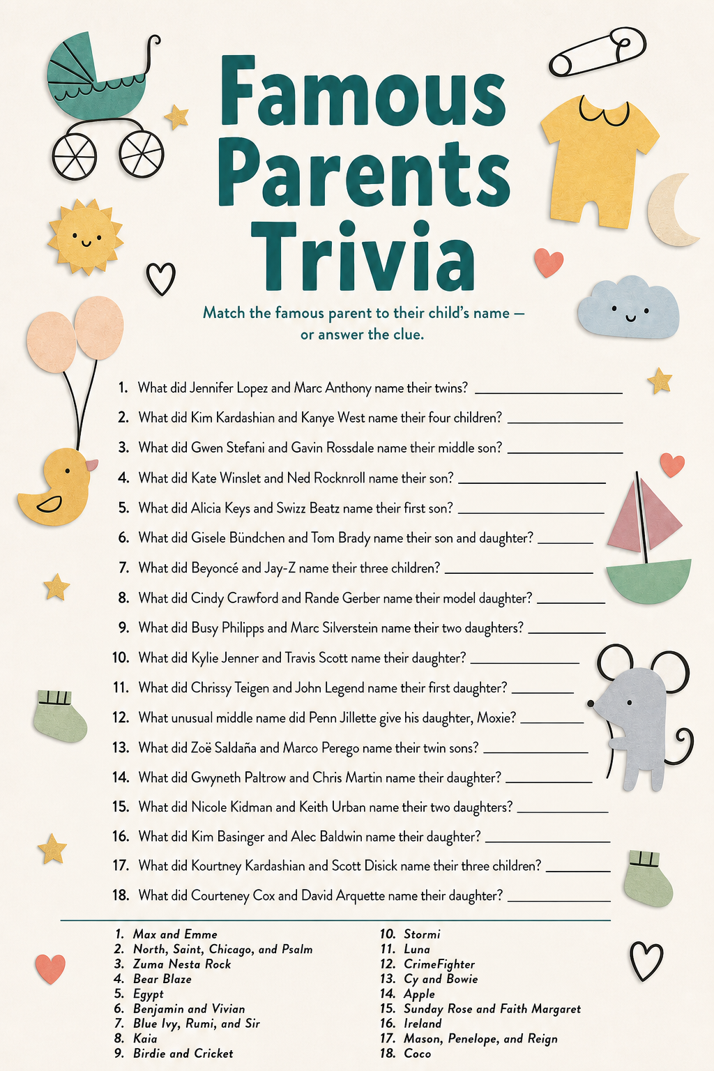Famous Parents Trivia printable