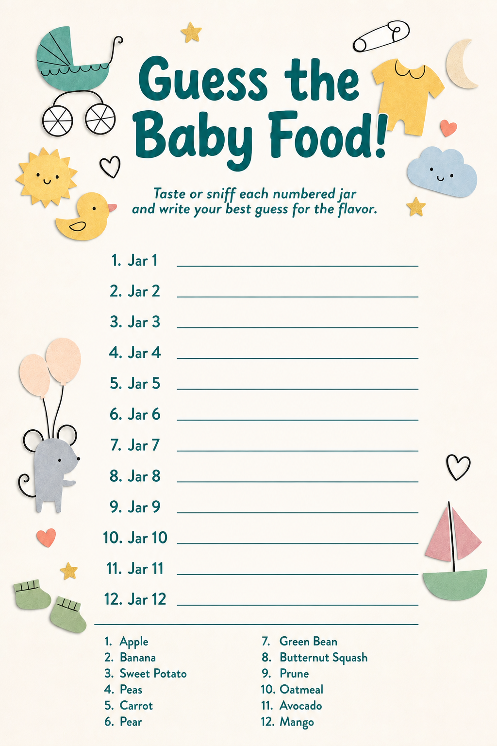 Guess the Baby Food printable