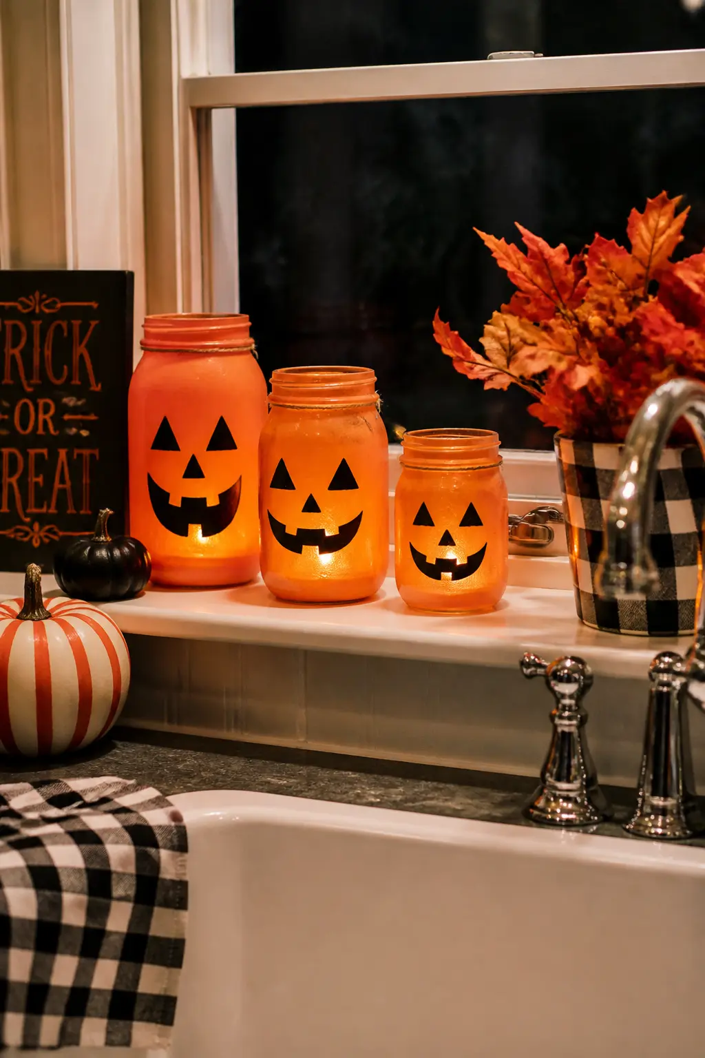 Painted Pumpkin Face Jar