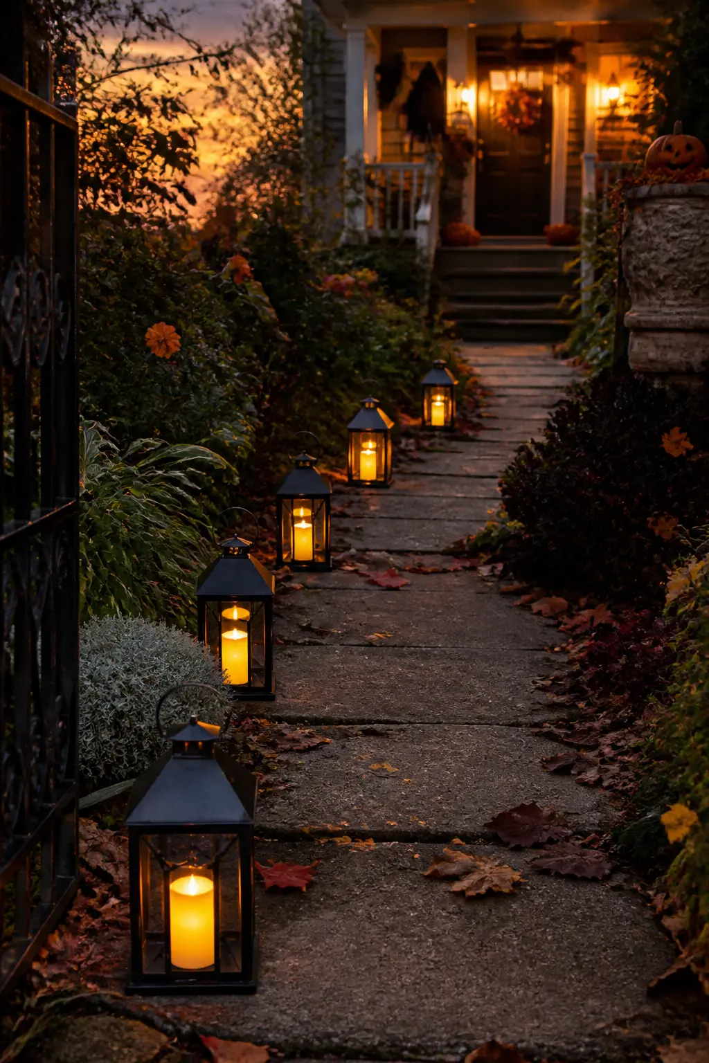 Battery Lanterns Lining the Walkway