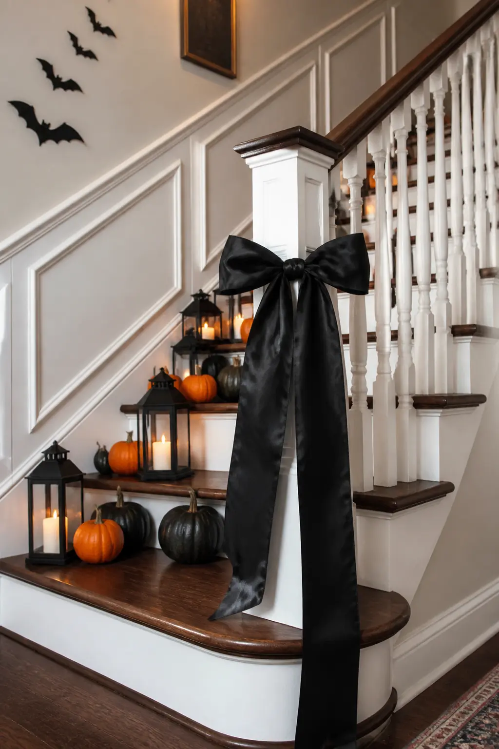 Black Ribbon Tied on the Stair Banister