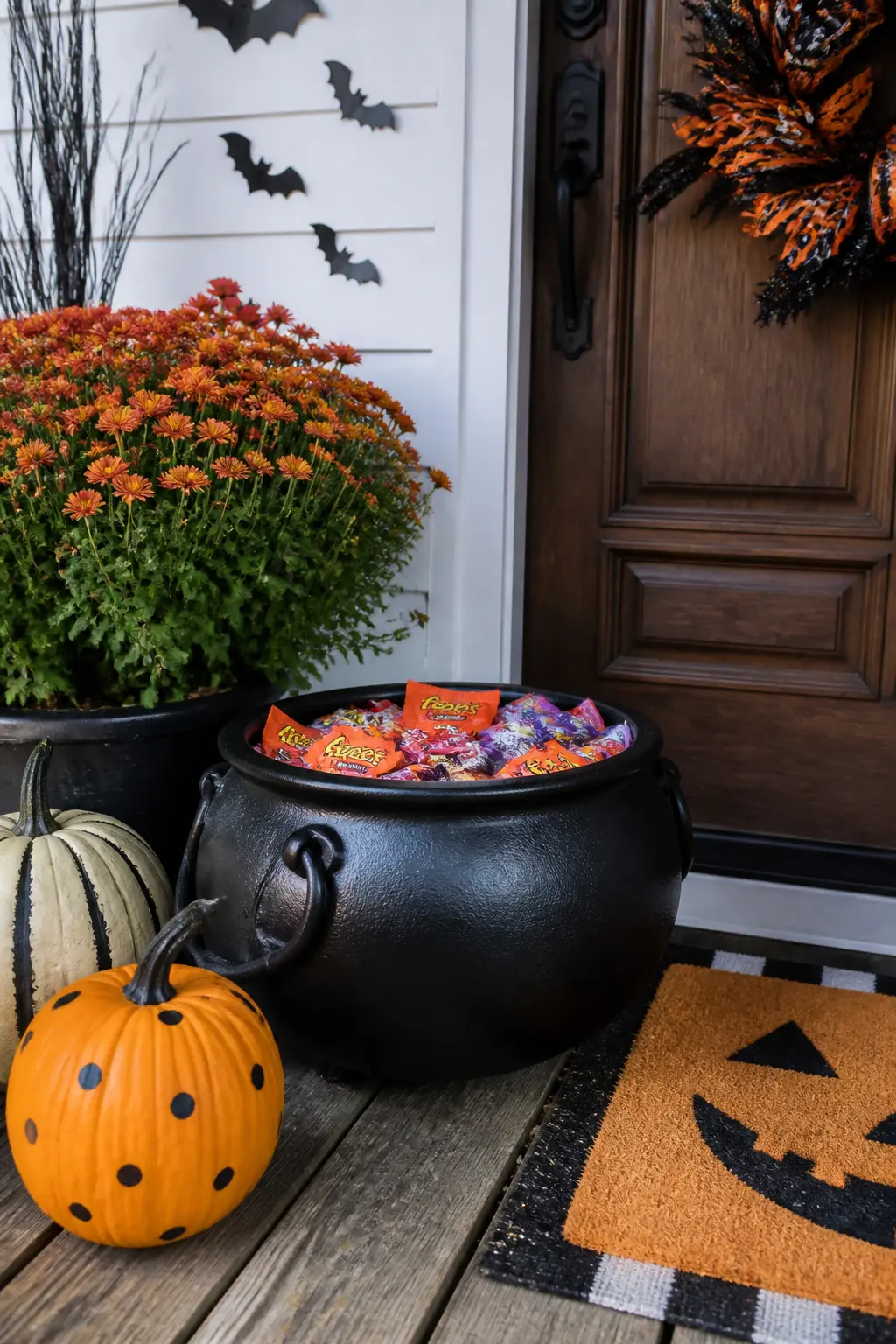 Cauldron on the Porch Holding the Candy