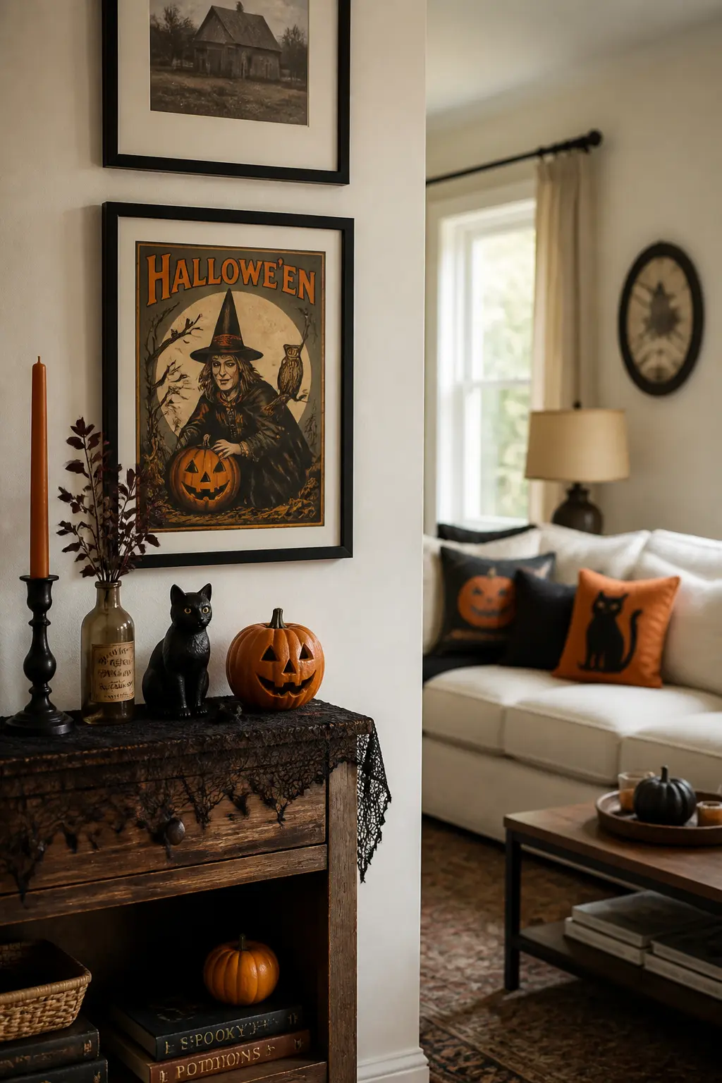 Framed Vintage Halloween Print Swapped into an Existing Frame