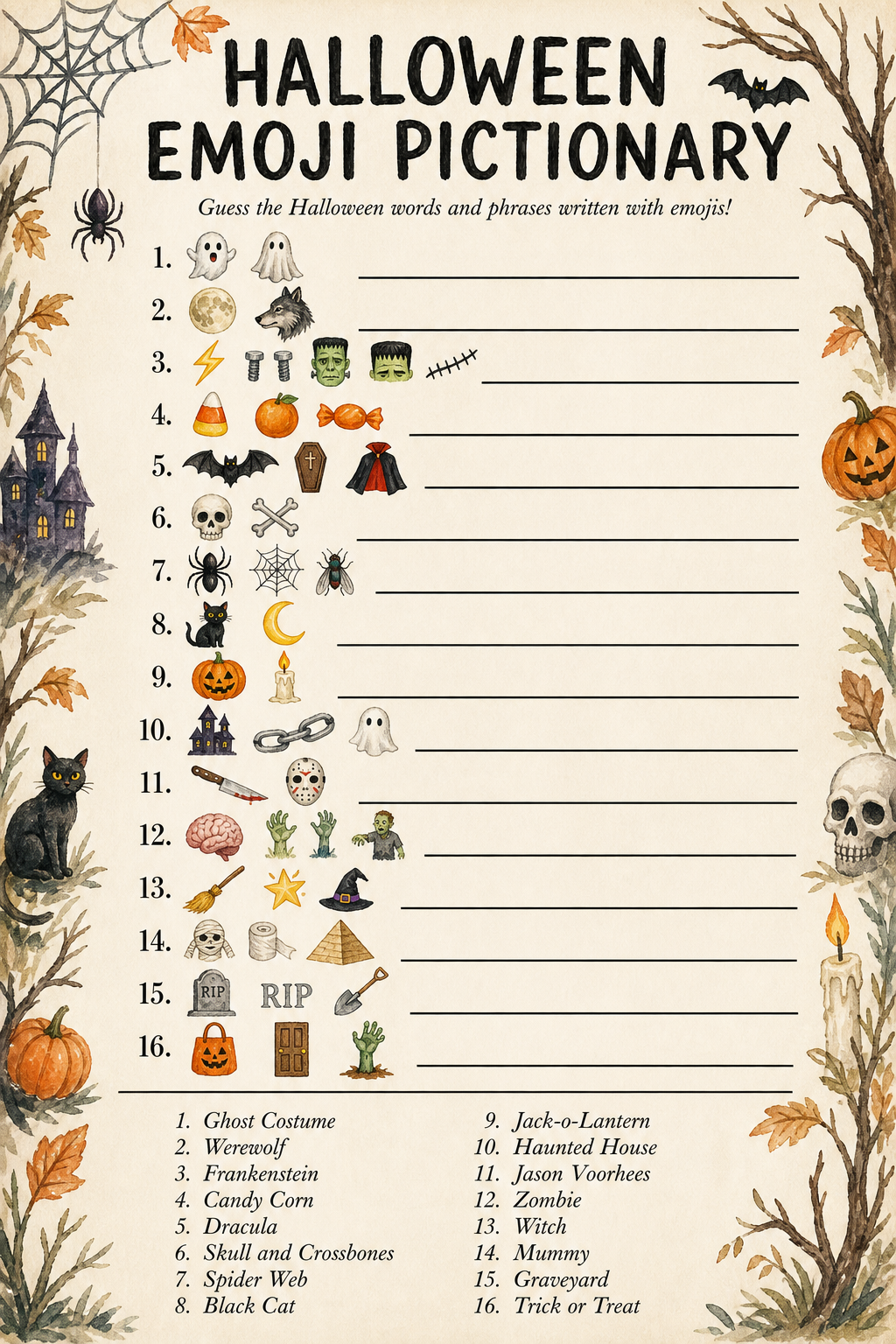 Halloween Emoji Pictionary printable