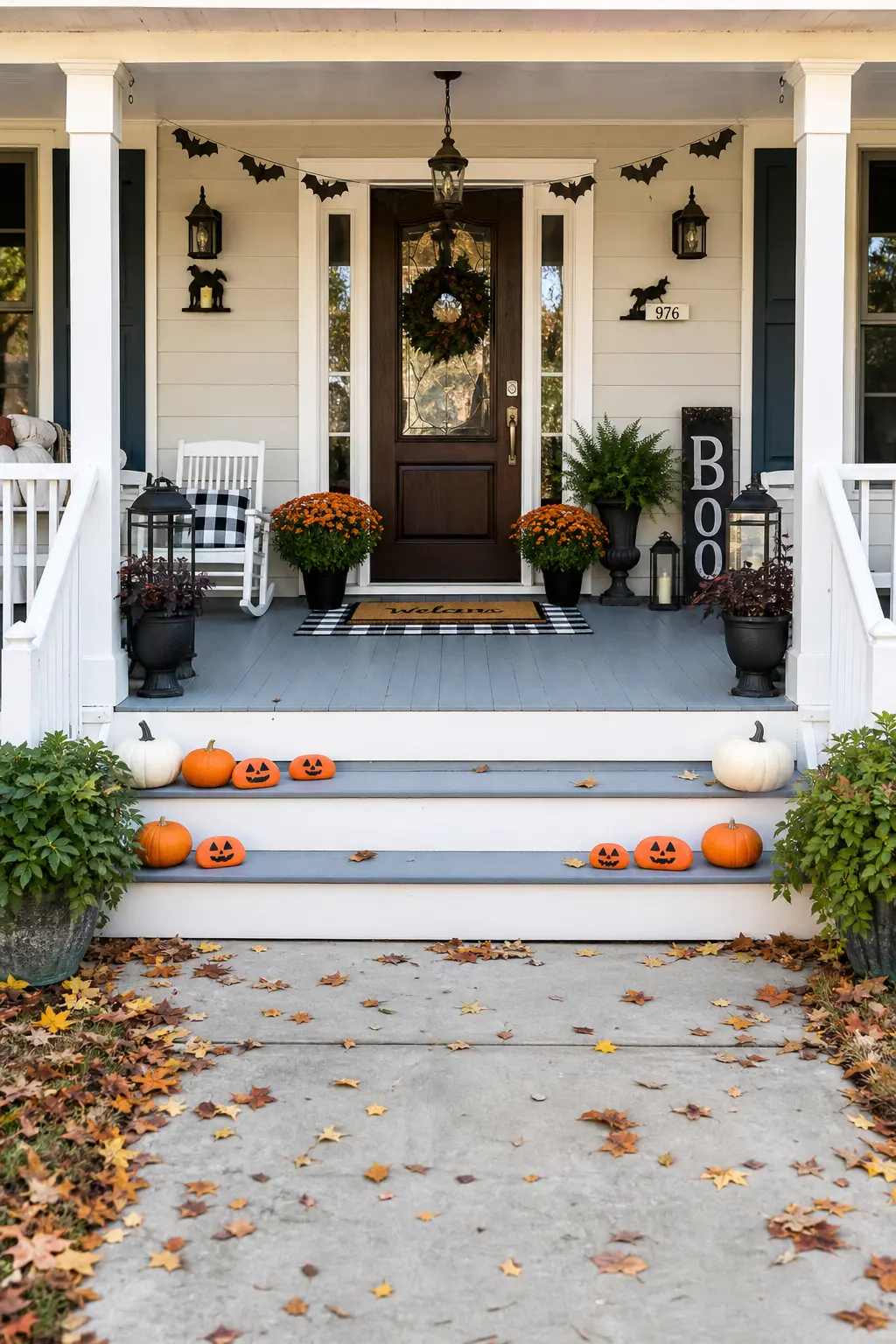Halloween Jack-o-Lantern Stones — Orange stones get a black triangle eyed face painted straight on, no carving involved, and they hold their grin through rain