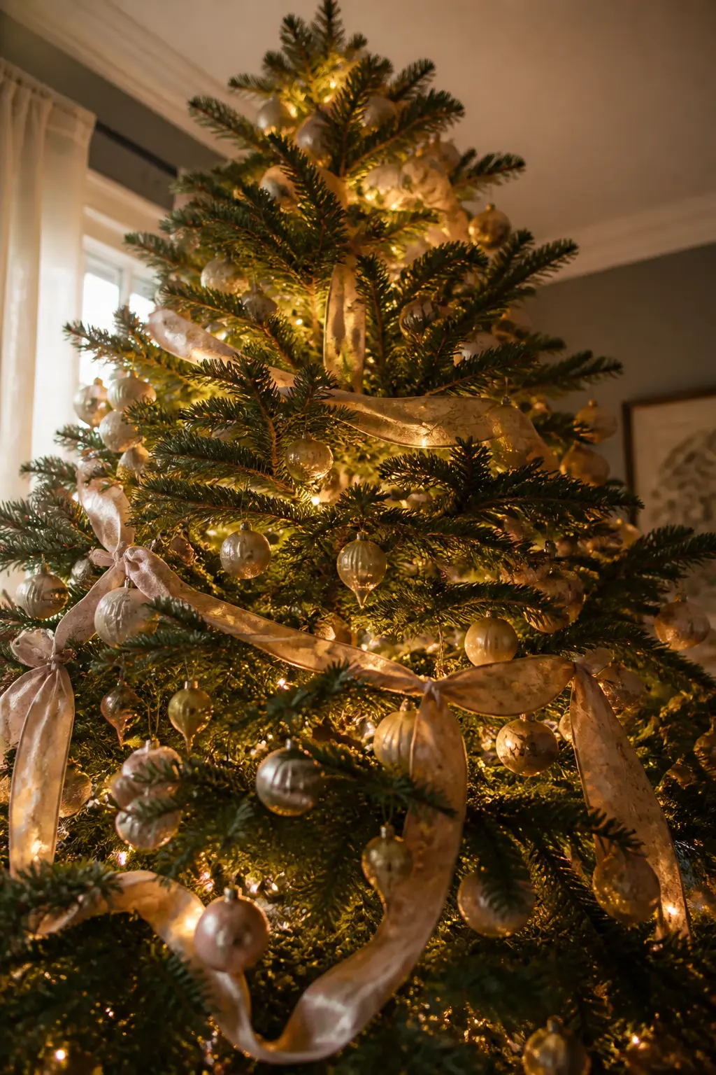 Warm Fairy Lights Buried Deep — Before any ornament goes on, wind warm white fairy lights in toward the trunk, not along the branch tips. Elegant christmas